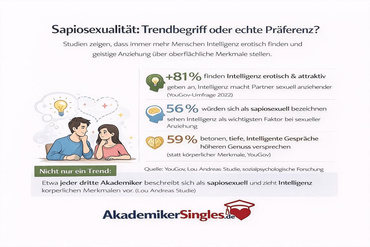 Infografik zur Sapiosexualität: Trend oder echte Präferenz mit Statistiken zur Intelligenz als Anziehungsfaktor (YouGov-Umfrage 2022).