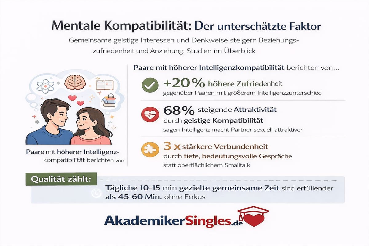 Infografik zur mentalen Kompatibilität: Paare berichten von höherer Zufriedenheit, größerer Attraktivität und stärkerer Verbundenheit.